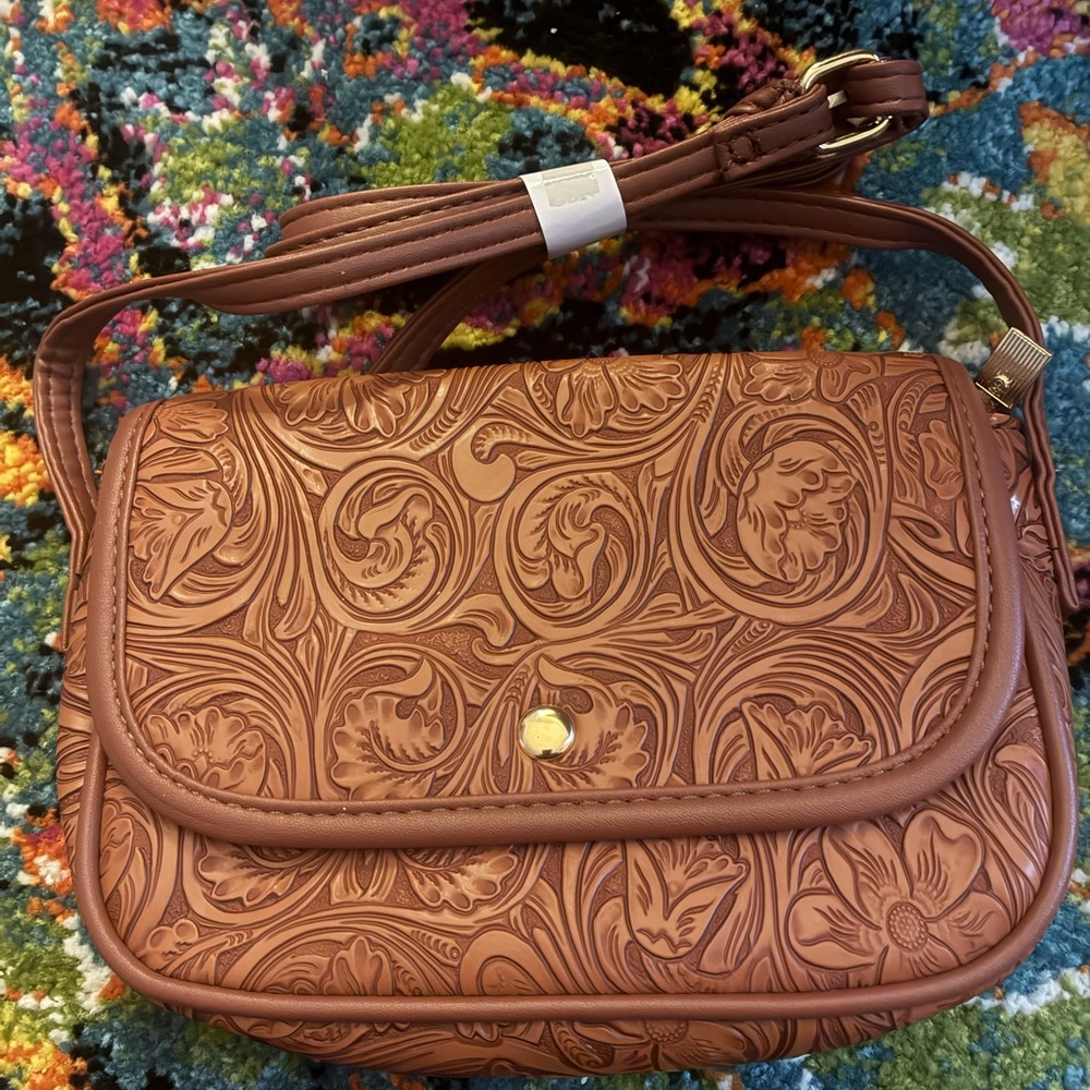 Brown Floral Embossed Crossbody Bag - Women's Shoulder Purse